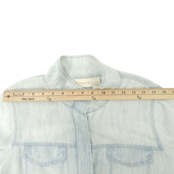 Chicos Button Front Jacket Womens Size 1 US M/8 Drawstring Washed Blue - Picture 4 of 16